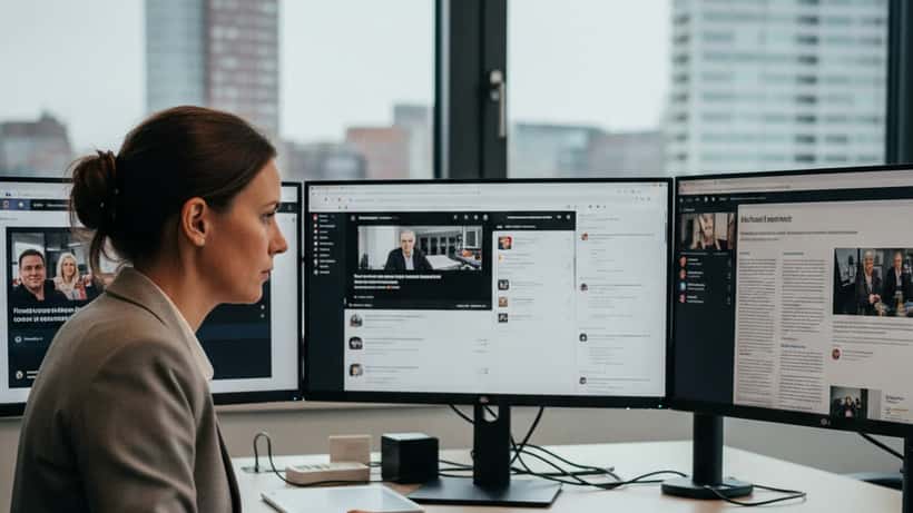 IT-advocaat bespreekt haatcontent op laptop scherm in kantoor Rotterdam