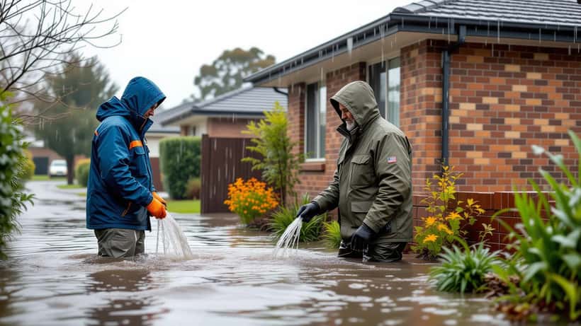 Flooded street in suburban Adelaide during heavy rainfall