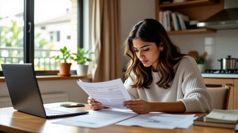 International student in Sydney apartment reviewing visa documents and housing contract