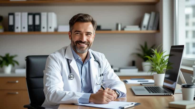 Médecin consultant un patient âgé dans un hôpital de Montréal avec résultats d'analyses, cancer fulgurant