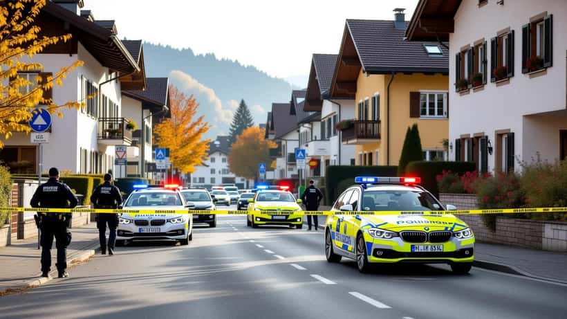 Polizeieinsatz in einem Wohnviertel in Offenburg mit Absperrband vor einem Mehrfamilienhaus