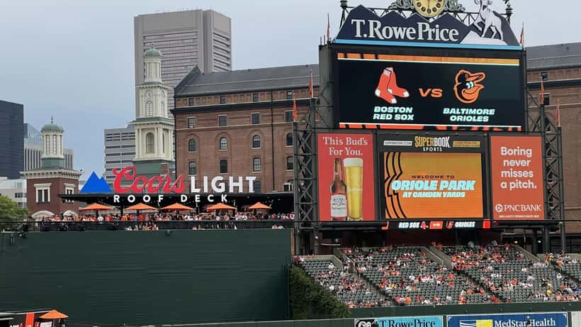T. Rowe Price videoboard signage at Camden Yards stadium in Baltimore