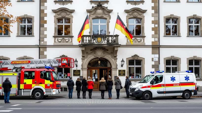 Rathaus Grafing bei München mit Einsatzfahrzeugen nach Tod von Bürgermeister Christian Bauer