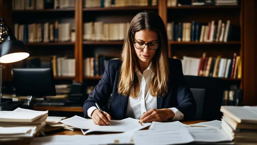Advokat i modernt Stockholm-kontor granskar dokument om digitala rättigheter