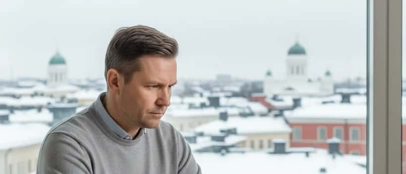 Suomalainen sijoittaja tutkii Konecranesin osakekursseja kannettavalla tietokoneella Helsingissä