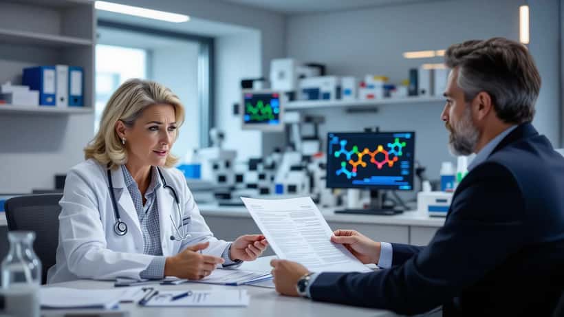Medico specialista in dipendenze consulta una madre preoccupata in uno studio clinico milanese