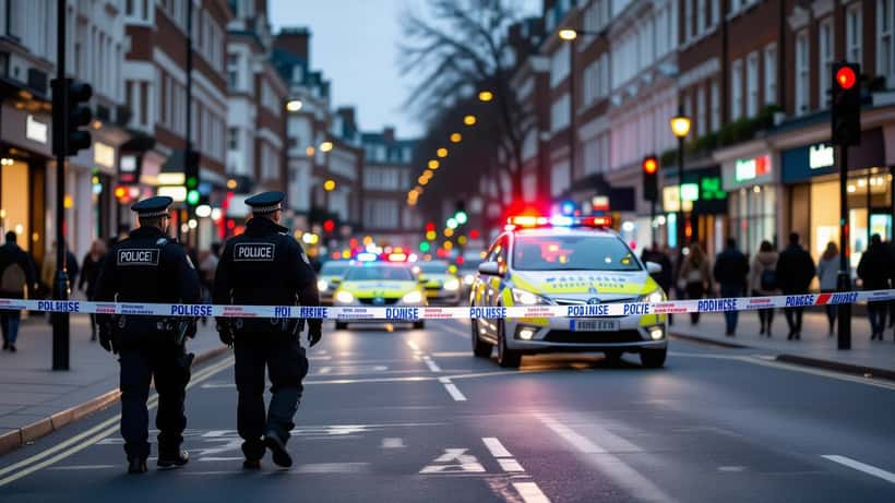 Police cordon on Edgware Road at night following the January 2026 stabbing incident