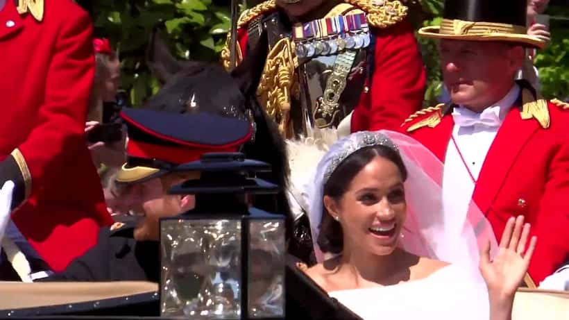 Prince Harry and Meghan Markle in carriage procession through Windsor, United Kingdom