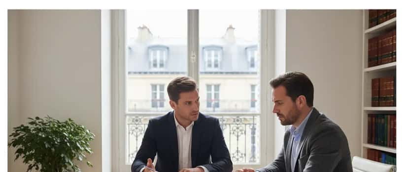 Avocat français consultant un client victime de violence urbaine dans un bureau parisien