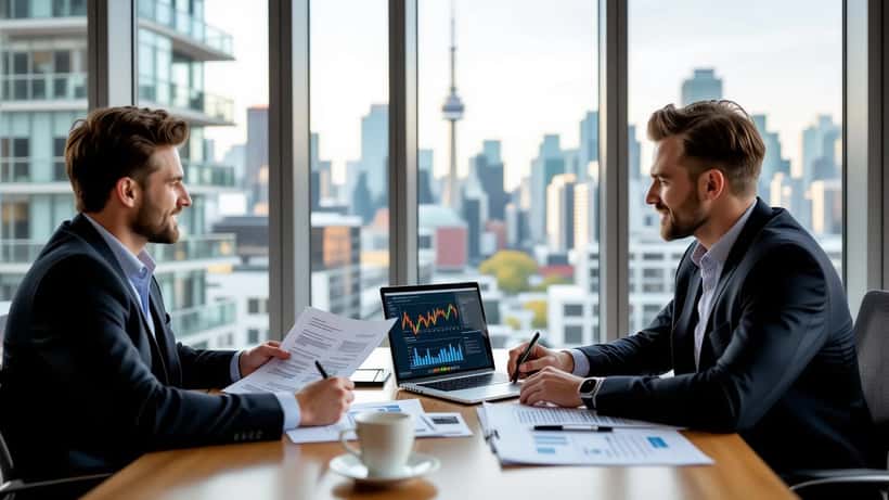 Financial advisor reviewing investment charts with a young professional athlete in an office