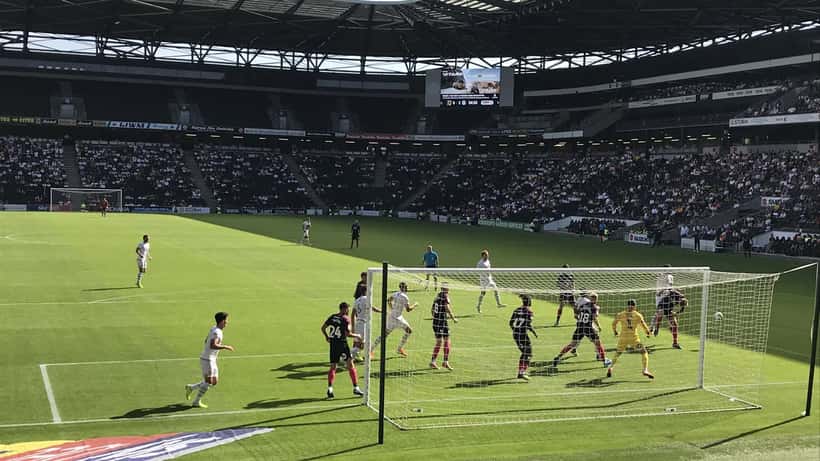 MK Dons players at Stadium MK during a League One match