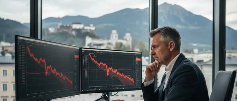 Österreichischer Anleger analysiert fallende Goldpreiskurven am Schreibtisch