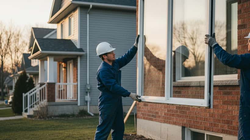 Vitrier professionnel installant des fenêtres double vitrage dans une maison au Québec