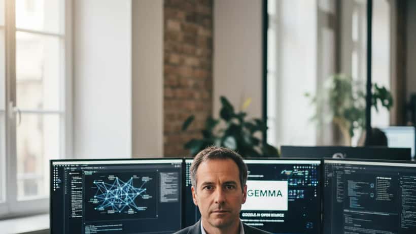 Consultant IT français travaillant sur des modèles d'intelligence artificielle dans un bureau parisien