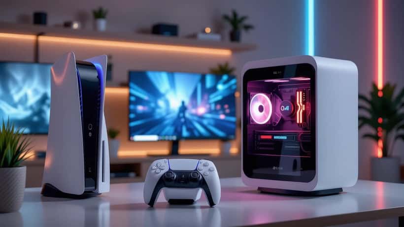 Technicien électronique réparant une PS5 Pro dans un atelier moderne