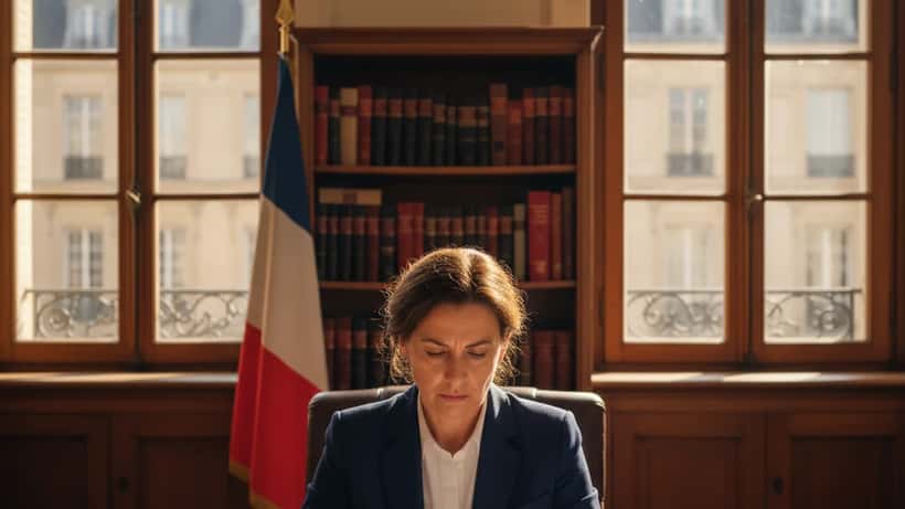 Avocate française consultant un document de pétition dans un bureau parisien