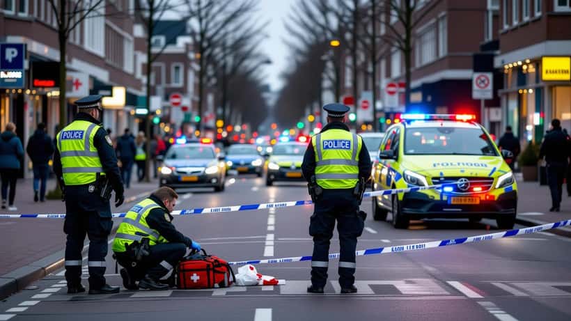 Politieagenten en hulpdiensten bij een geweldsincident in Schiedam