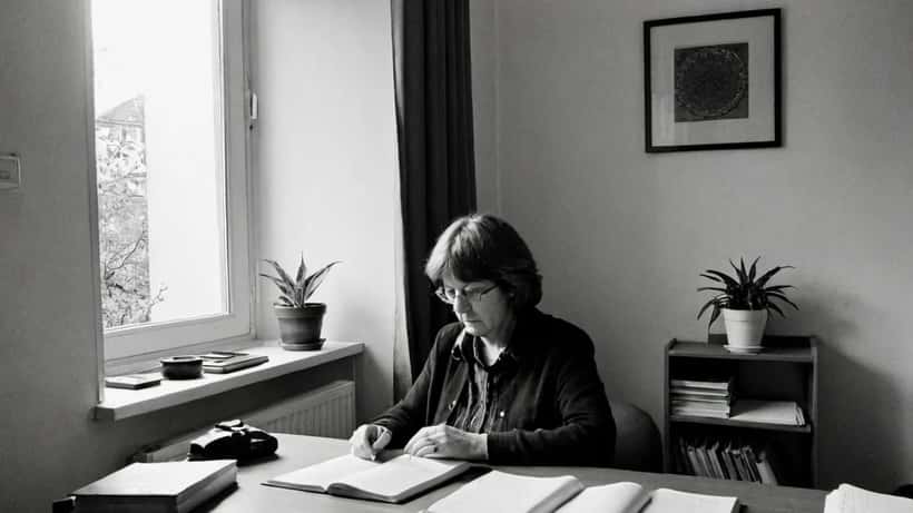 Thérapeute genevoise dans un cabinet de consultation, notes sur la thérapie psychédélique