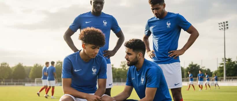 Joueur de football amateur avec une blessure au genou soigné en bord de terrain