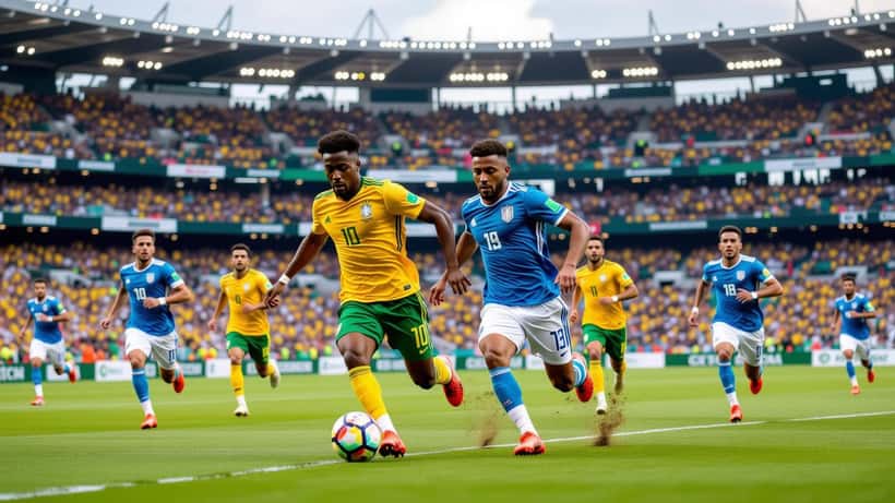 Jogadores de futebol em ação durante partida da Série B 2026 entre Novorizontino e Vila Nova