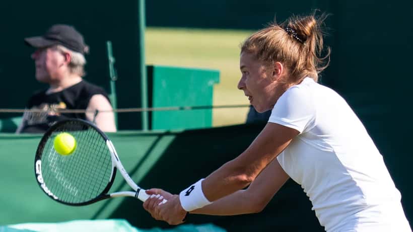 Polish tennis player Maja Chwalinska on court during a tournament