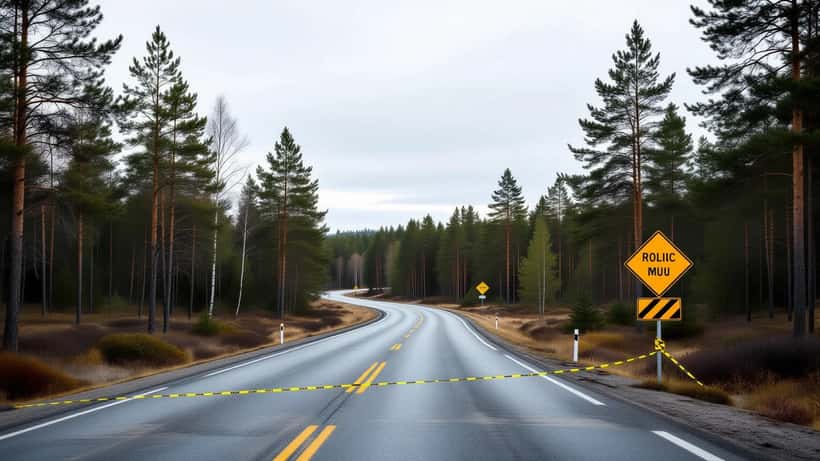 Skogsväg i Sverige liknande länsväg 819 utanför Lessebo i Kronobergs län