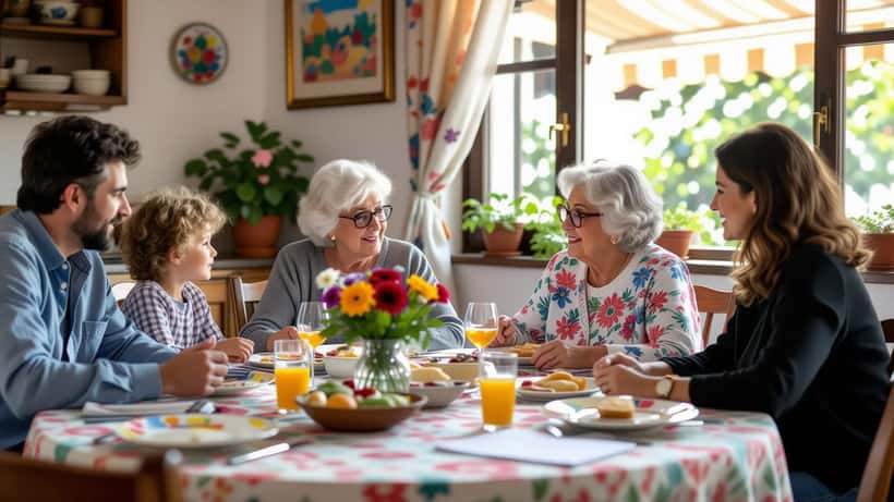 Anziana italiana a pranzo con la famiglia durante la Festa dei Nonni 2026