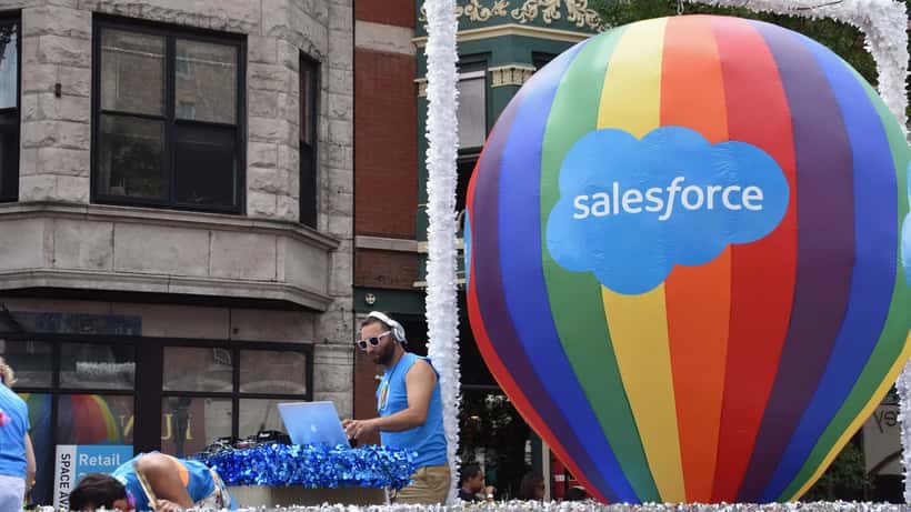 Salesforce headquarters building reflecting the company's enterprise software brand and AI strategy