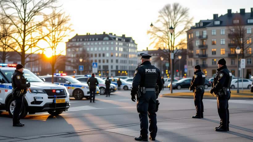 Polisavspärrning utanför flervånings bostadshus i Landskrona