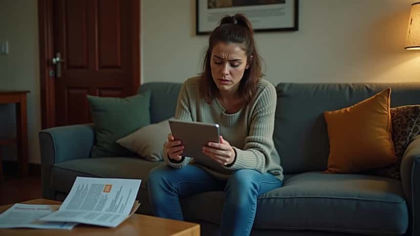 Mulher brasileira olhando para tablet com aplicativo de streaming cancelado em apartamento de São Paulo