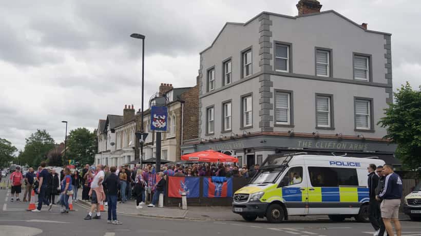 Crystal Palace FC fans celebrating during a victory parade