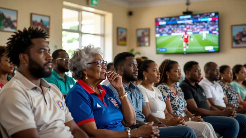 Haitian-British families watching WC2026 Brazil vs Haiti match in South London community centre