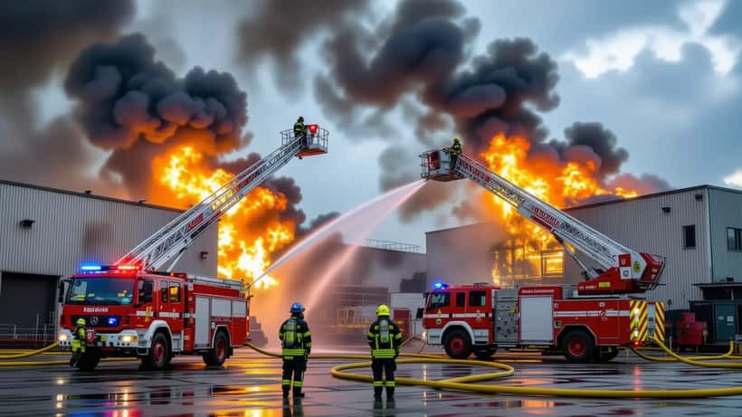 Feuerwehreinsatz beim Großbrand auf dem Stuttgarter Großmarkt in Wangen, Juli 2026