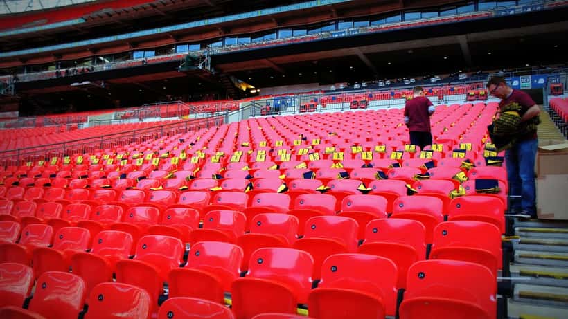 Wembley Stadium during the FA Cup Final with crowd and players on pitch