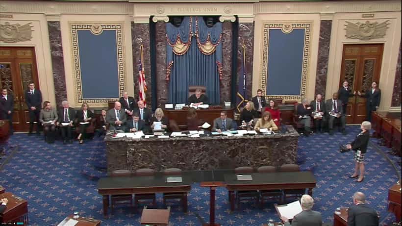 Chief Justice John Roberts presiding over proceedings in official Senate chamber