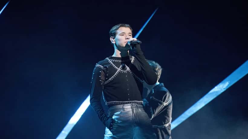 Marcus og Martinus Gunnarsen opptrer på scenen under Melodifestivalen 2023