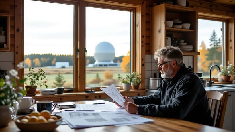Suomalainen kiinteistönomistaja tutkii maankäyttölupia ydinvoimalahankkeen lähellä pöydällä
