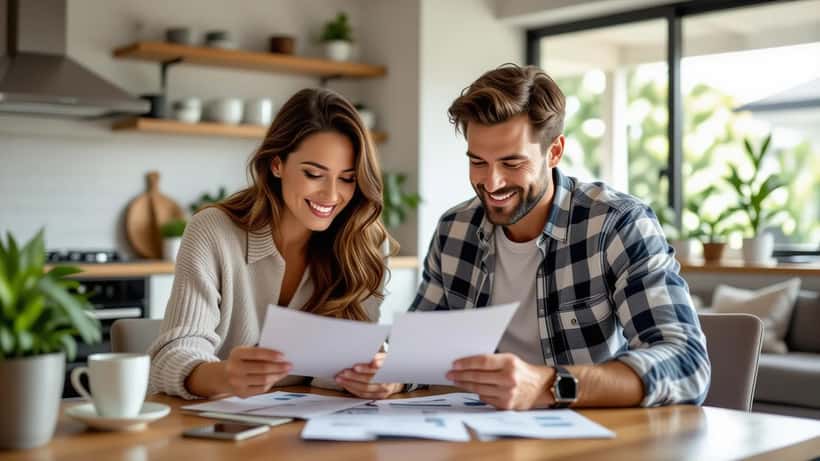 Australian couple reviewing household budget and mortgage statements