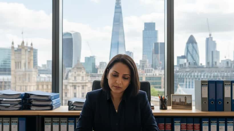 Immigration lawyer reviewing asylum documents in London law office