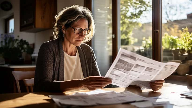 Femme française examinant son avis d'imposition et un livret d'épargne à 2,5% à son domicile en 2026