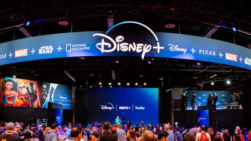 Disney Plus booth and signage at D23 Expo 2019 in Anaheim California
