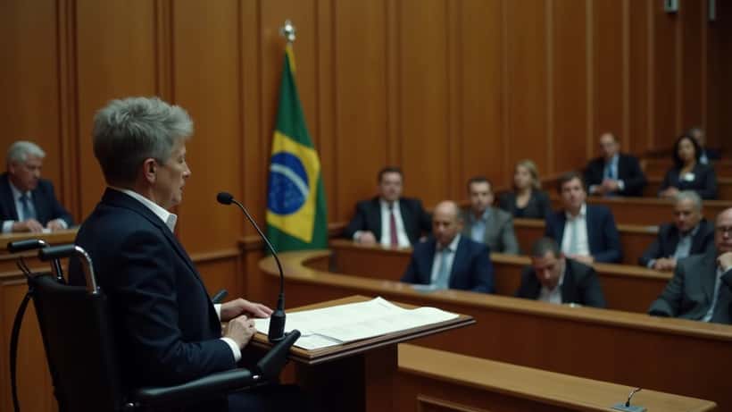 Mulher em cadeira de rodas no plenário da Câmara Municipal, representando os direitos das pessoas com deficiência no Brasil