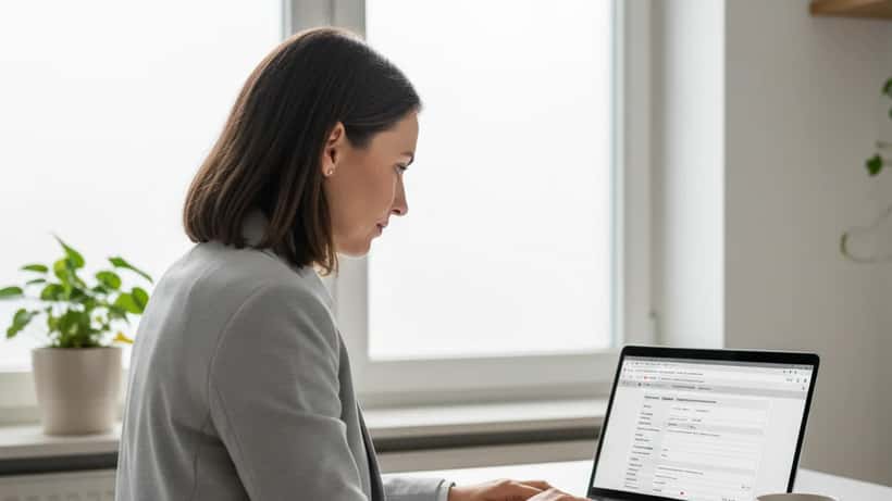 Deutsche Arbeitnehmerin füllt Steuererklärung am Laptop aus, Pendlerpauschale 2026