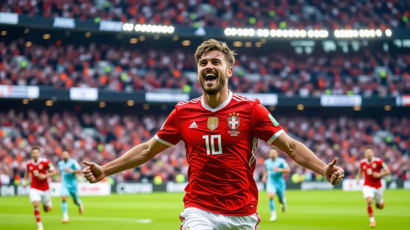 Johan Manzambi célébrant un but avec le maillot de la Suisse lors de la Coupe du Monde 2026