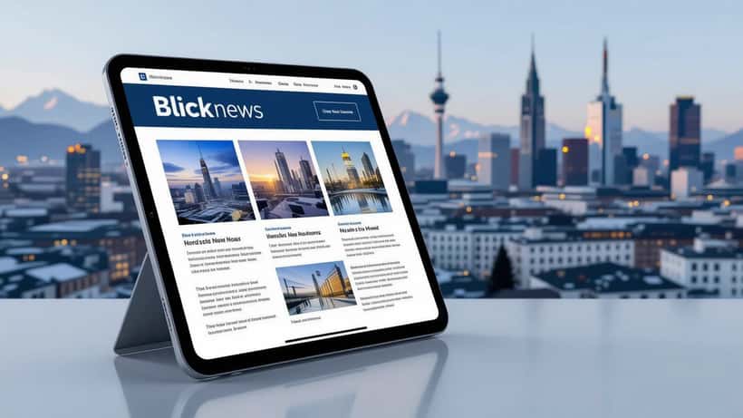 Logo Blick sur écran smartphone avec interface d'actualités numériques suisses 2026