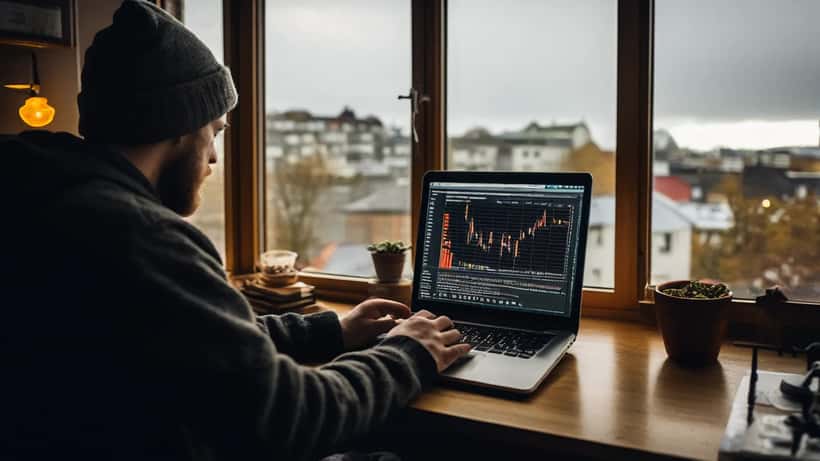 Einstaklingur í Reykjavík skoðar krypto veski á snjallsíma