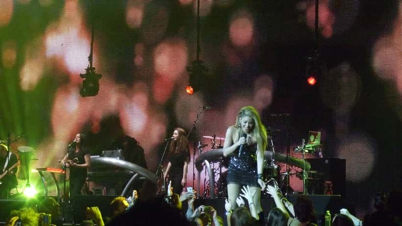 Shakira performing on stage at the Jingle Bell Ball concert