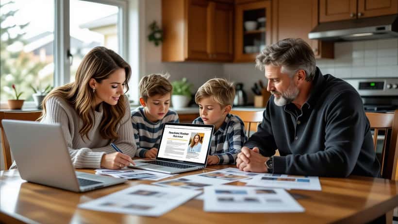 Canadian family reviewing missing person documents at home