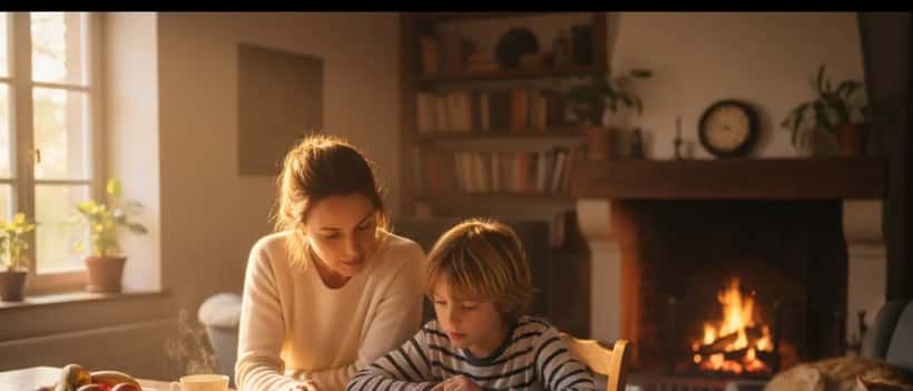 Parent et enfant qui lisent un livre ensemble à la maison