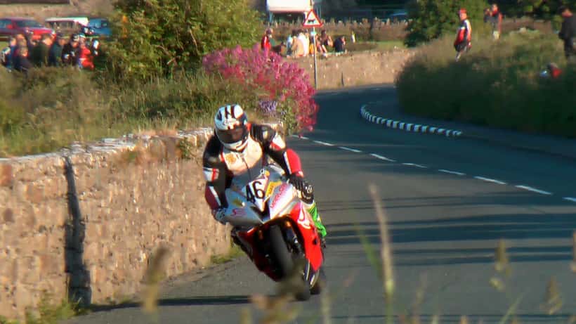 Motorcycles racing at the Isle of Man TT Mountain Course